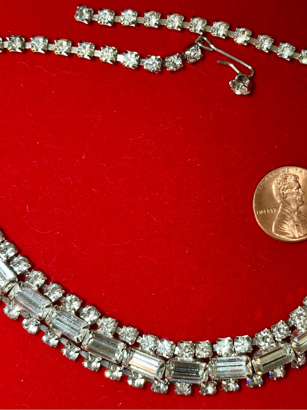 Unique Vintage Silver-Tone Clear rhinestones Double Row chocker Necklace